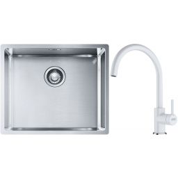 Franke Box BXX 110-50/BXX 210-50 zlewozmywak 54x45 cm stalowy z baterią kuchenną Lina biały polarny (1270453656, 1150626024)