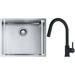 Franke Box BXX 110-50/BXX 210-50 zlewozmywak 54x45 cm stalowy z baterią kuchenną Lina czarny mat (1270453656, 1150626053)