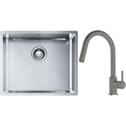 Franke Box BXX 110-50/BXX 210-50 zlewozmywak 54x45 cm stalowy z baterią kuchenną Lina kamienny szary (1270453656, 1150626057)