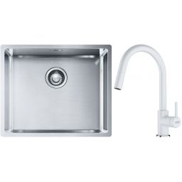 Franke Box BXX 110-50/BXX 210-50 zlewozmywak 54x45 cm stalowy z baterią kuchenną Lina biały polarny (1270453656, 1150626081)