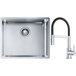 Franke Box BXX 110-50/BXX 210-50 zlewozmywak 54x45 cm stalowy z baterią kuchenną Lina chrom/czarny (1270453656, 1150626085)
