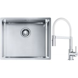 Franke Box BXX 110-50/BXX 210-50 zlewozmywak 54x45 cm stalowy z baterią kuchenną Lina chrom/biały (1270453656, 1150626088)
