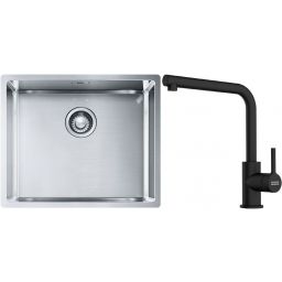 Franke Box BXX 110-50/BXX 210-50 zlewozmywak 54x45 cm stalowy z baterią kuchenną Lina czarny mat (1270453656, 1150712435)
