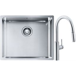 Franke Box BXX 110-50/BXX 210-50 zlewozmywak 54x45 cm stalowy z baterią kuchenną Pescara L Slide-In chrom (1270453656, 1150538940)