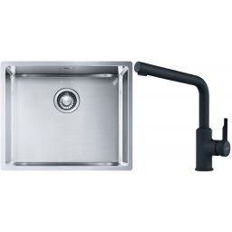 Franke Box BXX 110-50/BXX 210-50 zlewozmywak 54x45 cm stalowy z baterią kuchenną Urban czarny mat (1270453656, 1150627523)