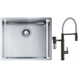 Franke Box BXX 110-50/BXX 210-50 zlewozmywak 54x45 cm stalowy z baterią kuchenną Vital Semi-Pro czarny mat/stal (1270453656, 1200621313)