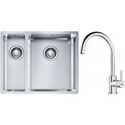 Franke Box BXX 260/160-34-16 zlewozmywak 56x45 cm stalowy z baterią kuchenną Lina chrom (1270369916, 1150693228)