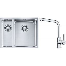 Franke Box BXX 260/160-34-16 zlewozmywak 56x45 cm stalowy z baterią kuchenną Lina chrom (1270369916, 1150693230)