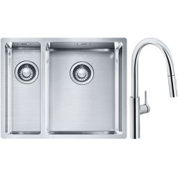 Franke Box BXX 260/160-34-16 zlewozmywak 56x45 cm stalowy z baterią kuchenną Pescara L Slide-In chrom (1270369916, 1150538940)