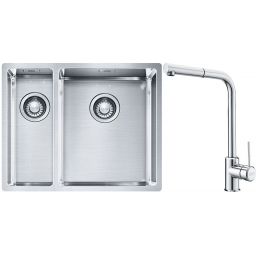 Franke Box BXX 260/160-34-16 zlewozmywak 56x45 cm stalowy z baterią kuchenną Sirius Side chrom (1270369916, 1150668280)