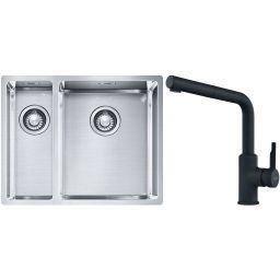 Franke Box BXX 260/160-34-16 zlewozmywak 56x45 cm stalowy z baterią kuchenną Urban czarny mat (1270369916, 1150627523)
