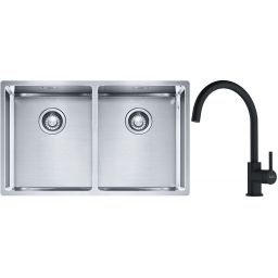 Franke Box BXX 220/120 34-34 zlewozmywak 74x45 cm stalowy z baterią kuchenną Lina czarny mat (1270370188, 1150626019)