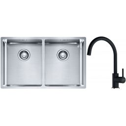 Franke Box BXX 220/120 34-34 zlewozmywak 74x45 cm stalowy z baterią kuchenną Lina onyx (1270370188, 1150626020)