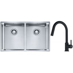 Franke Box BXX 220/120 34-34 zlewozmywak 74x45 cm stalowy z baterią kuchenną Lina czarny mat (1270370188, 1150626053)
