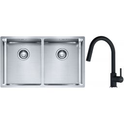 Franke Box BXX 220/120 34-34 zlewozmywak 74x45 cm stalowy z baterią kuchenną Lina kamienny szary (1270370188, 1150626057)