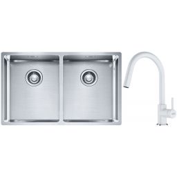 Franke Box BXX 220/120 34-34 zlewozmywak 74x45 cm stalowy z baterią kuchenną Lina biały polarny (1270370188, 1150626081)