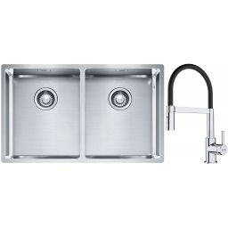 Franke Box BXX 220/120 34-34 zlewozmywak 74x45 cm stalowy z baterią kuchenną Lina chrom/czarny (1270370188, 1150626085)