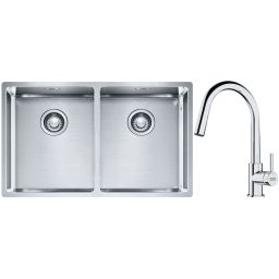 Franke Box BXX 220/120 34-34 zlewozmywak 74x45 cm stalowy z baterią kuchenną Lina chrom (1270370188, 1150693229)