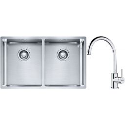 Franke Box BXX 220/120 34-34 zlewozmywak 74x45 cm stalowy z baterią kuchenną Lina chrom (1270370188, 1150693228)