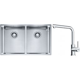 Franke Box BXX 220/120 34-34 zlewozmywak 74x45 cm stalowy z baterią kuchenną Lina chrom (1270370188, 1150712420)