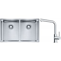Franke Box BXX 220/120 34-34 zlewozmywak 74x45 cm stalowy z baterią kuchenną Lina chrom (1270370188, 1150693230)