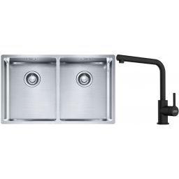 Franke Box BXX 220/120 34-34 zlewozmywak 74x45 cm stalowy z baterią kuchenną Lina czarny mat (1270370188, 1150712435)