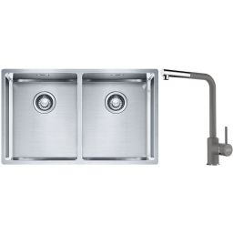 Franke Box BXX 220/120 34-34 zlewozmywak 74x45 cm stalowy z baterią kuchenną Sirius Side chrom (1270370188, 1150668280)