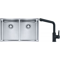 Franke Box BXX 220/120 34-34 zlewozmywak 74x45 cm stalowy z baterią kuchenną Urban czarny mat (1270370188, 1150627523)