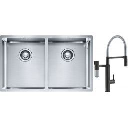 Franke Box BXX 220/120 34-34 zlewozmywak 74x45 cm stalowy z baterią kuchenną Vital Semi-Pro czarny mat/stal (1270370188, 1200621313)