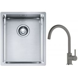 Franke Box BXX 210/110-34 zlewozmywak 38x45 cm stalowy z baterią kuchenną Lina kamienny szary (1270453653, 1150626022)