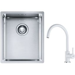Franke Box BXX 210/110-34 zlewozmywak 38x45 cm stalowy z baterią kuchenną Lina biały polarny (1270453653, 1150626024)