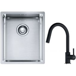 Franke Box BXX 210/110-34 zlewozmywak 38x45 cm stalowy z baterią kuchenną Lina onyx (1270453653, 1150626055)