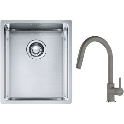 Franke Box BXX 210/110-34 zlewozmywak 38x45 cm stalowy z baterią kuchenną Lina kamienny szary (1270453653, 1150626057)
