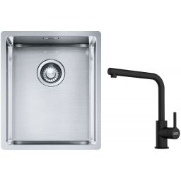Franke Box BXX 210/110-34 zlewozmywak 38x45 cm stalowy z baterią kuchenną Lina czarny mat (1270453653, 1150712435)
