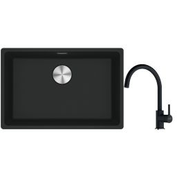 Franke Maris MRG 110-62 zlewozmywak 62x40 cm Fragranite czarny mat z baterią kuchenną Lina onyx (1250687256, 1150626020)