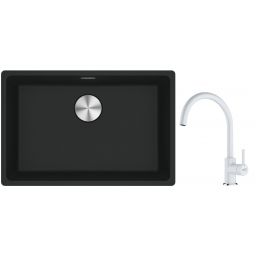 Franke Maris MRG 110-62 zlewozmywak 62x40 cm Fragranite czarny mat z baterią kuchenną Lina biały polarny (1250687256, 1150626024)