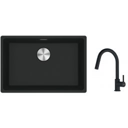 Franke Maris MRG 110-62 zlewozmywak 62x40 cm Fragranite z baterią kuchenną Lina czarny mat (1250687256, 1150626053)