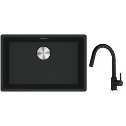 Franke Maris MRG 110-62 zlewozmywak 62x40 cm Fragranite czarny mat z baterią kuchenną Lina onyx (1250687256, 1150626055)