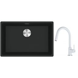 Franke Maris MRG 110-62 zlewozmywak 62x40 cm Fragranite czarny mat z baterią kuchenną Lina biały polarny (1250687256, 1150626081)