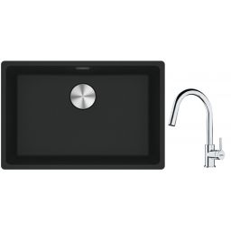 Franke Maris MRG 110-62 zlewozmywak 62x40 cm Fragranite czarny mat z baterią kuchenną Lina chrom (1250687256, 1150693229)