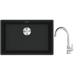 Franke Maris MRG 110-62 zlewozmywak 62x40 cm Fragranite czarny mat z baterią kuchenną Lina chrom (1250687256, 1150693228)