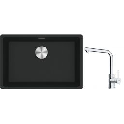 Franke Maris MRG 110-62 zlewozmywak 62x40 cm Fragranite czarny mat z baterią kuchenną Lina chrom (1250687256, 1150712420)