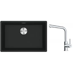 Franke Maris MRG 110-62 zlewozmywak 62x40 cm Fragranite czarny mat z baterią kuchenną Lina chrom (1250687256, 1150693230)