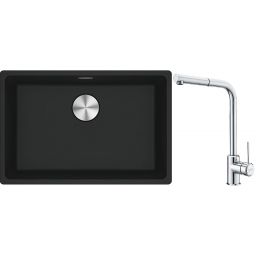 Franke Maris MRG 110-62 zlewozmywak 62x40 cm Fragranite czarny mat z baterią kuchenną Sirius Side chrom (1250687256, 1150668280)