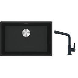 Franke Maris MRG 110-62 zlewozmywak 62x40 cm Fragranite z baterią kuchenną Urban czarny mat (1250687256, 1150627523)