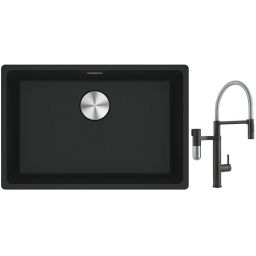 Franke Maris MRG 110-62 zlewozmywak 62x40 cm Fragranite czarny mat z baterią kuchenną Vital Semi-Pro czarny mat/stal (1250687256, 1200621313)