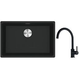 Franke Maris MRG 110-52 zlewozmywak 52x40 cm Fragranite czarny mat z baterią kuchenną Lina onyx (1250687252, 1150626020)