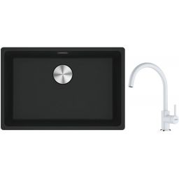 Franke Maris MRG 110-52 zlewozmywak 52x40 cm Fragranite czarny mat z baterią kuchenną Lina biały polarny (1250687252, 1150626024)