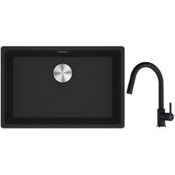 Franke Maris MRG 110-52 zlewozmywak 52x40 cm Fragranite czarny mat z baterią kuchenną Lina onyx (1250687252, 1150626055)