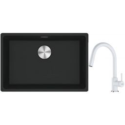Franke Maris MRG 110-52 zlewozmywak 52x40 cm Fragranite czarny mat z baterią kuchenną Lina biały polarny (1250687252, 1150626081)